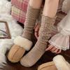 Retro Grey Embossed Over-the-Knee Knit Socks - Warm, Heavy Duty, Scrunched Style for Autumn/Winter