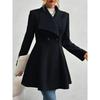 Autumn Winter Women's Notched Lapel Wool Coat, Double-Breasted Trench Style Overcoat with Solid Color Design, Elegant Outerwear for Office & Commute