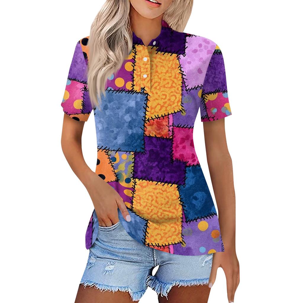 Women's Fashion Casual Lapel Short Sleeve Printed Shirt Women's Button Up Tops