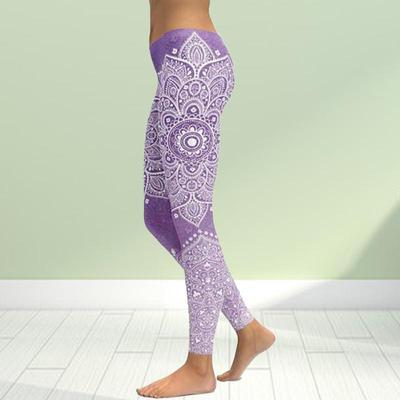 Womens Orange Lotus Prints Stretch Yoga Leggings Fitness Running Gym Sports Active Pants