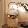 OULOVECO Handmade Heat-Resistant Glass Teapot, Direct Heat, Large Capacity, Bamboo Handle Teapot, Suitable for Fruit Tea, Camellia Tea, and Craft Teas