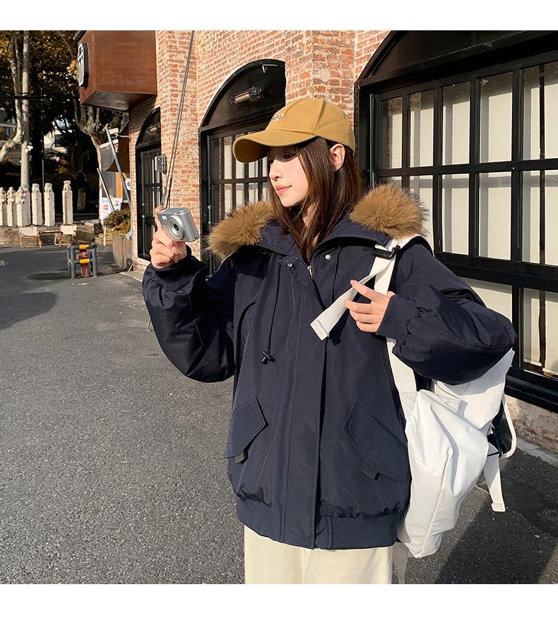 Large Fur Hooded Cotton-padded Coat Loose Winter Jacket