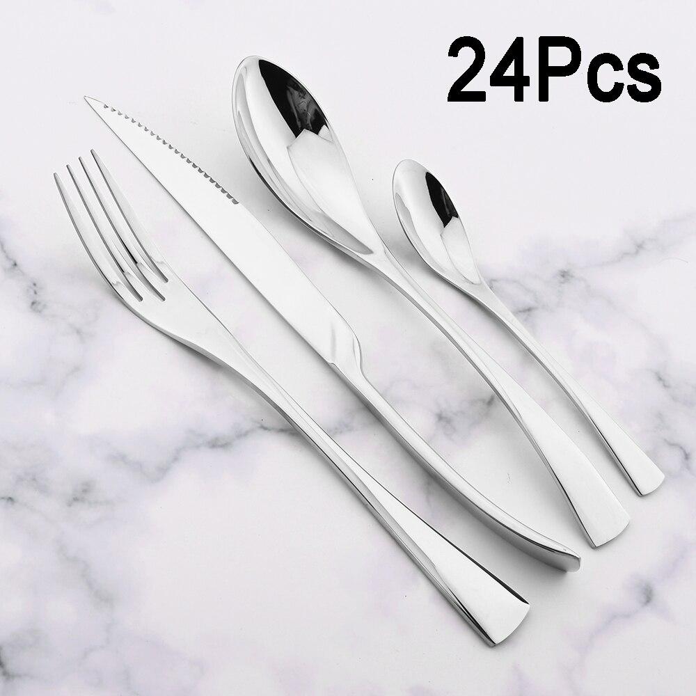 24 stk Svart 18/10 Rustfritt Stål Middagsbestikksett Servise Biffkniv Gaffel Skje Middagsbestikksett Kjøkkenbestikk Gave
