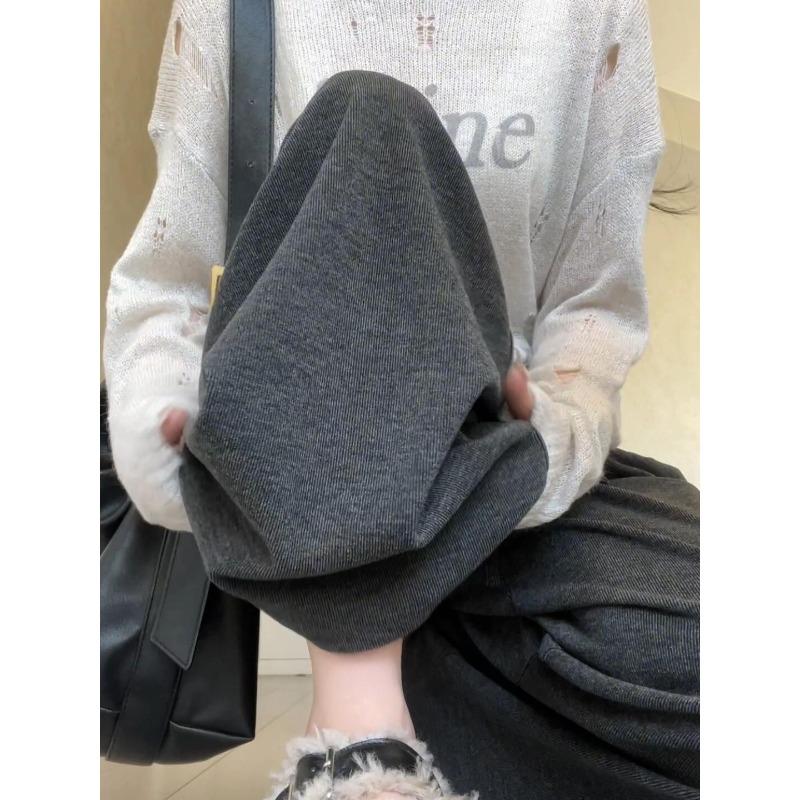 Gray glutinous rice pants women's new autumn high waist drape small lazy straight casual wide-leg pants
