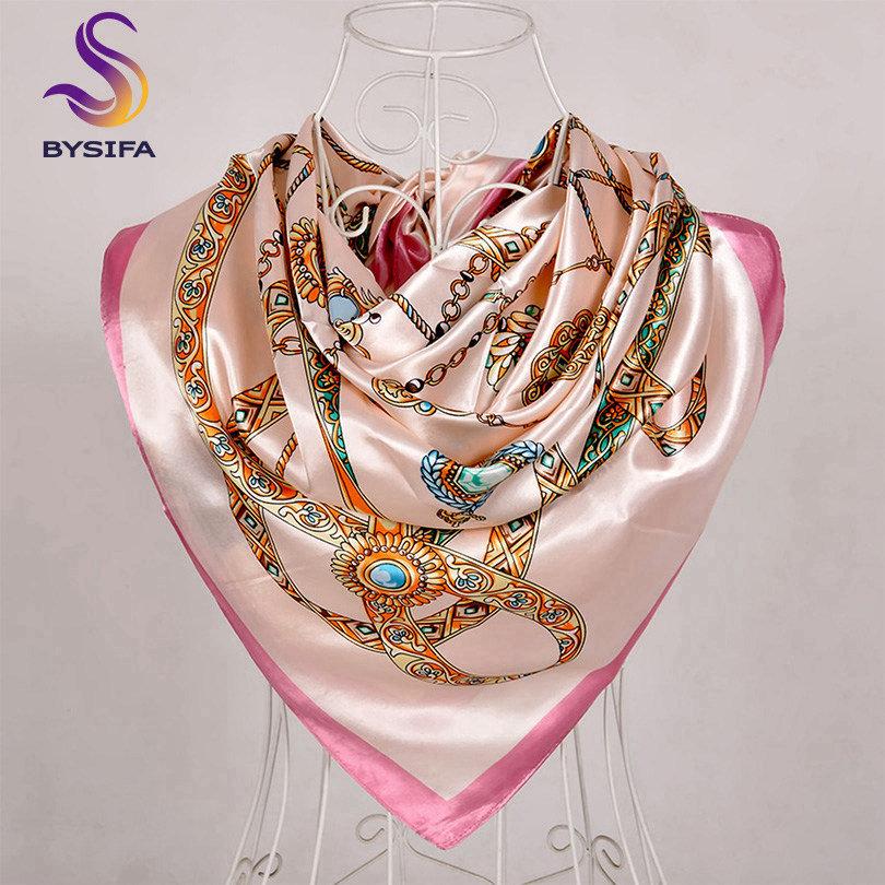[BYSIFA] China Style Blue White Silk Scarf Cape  New Design Ladies Muslim Head Scarf Printed Fashion Accessories Satin Scarf