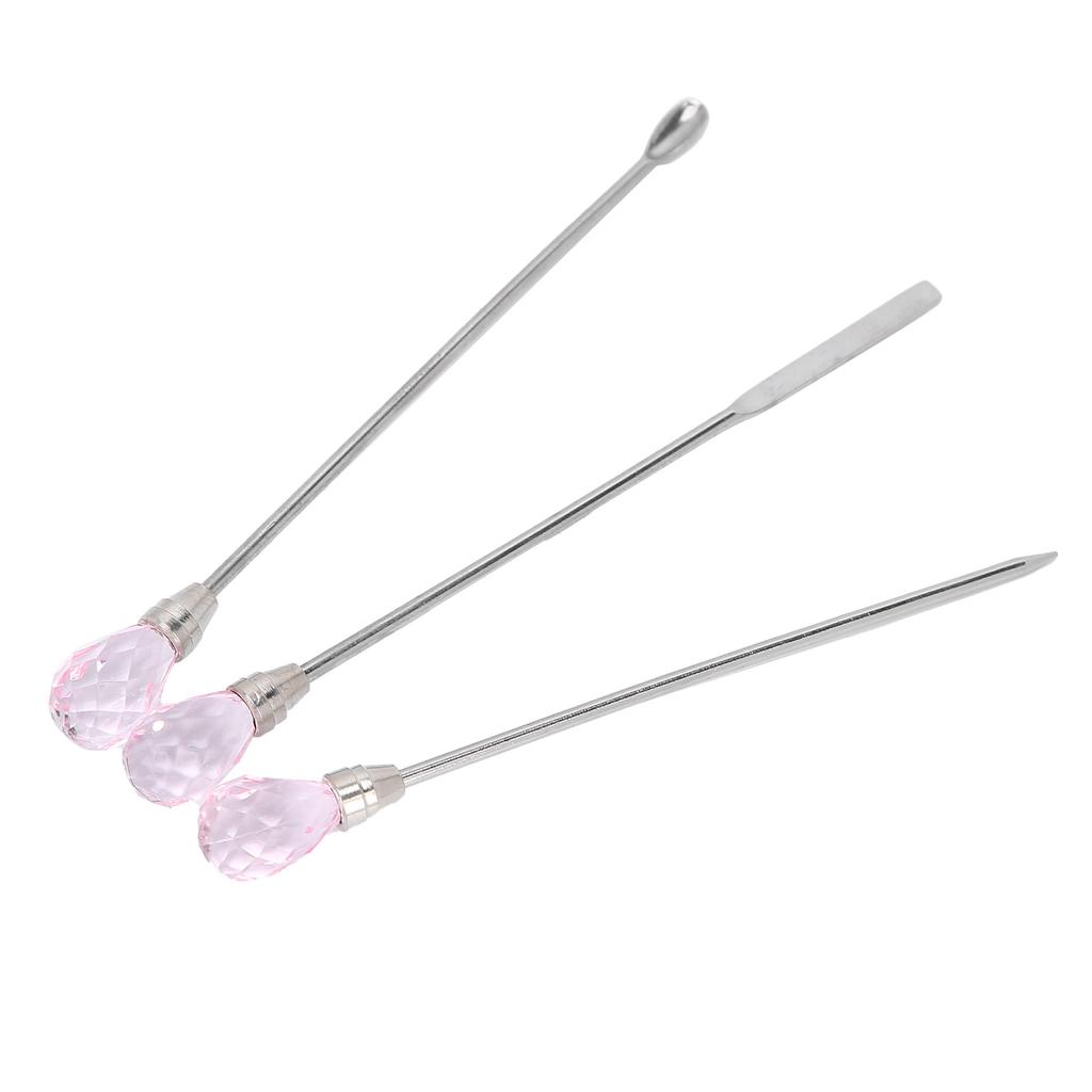 3Pcs Professional Nail Art Stirring Rod Spatula Set Stainless Steel Needle Stick Nail Tools