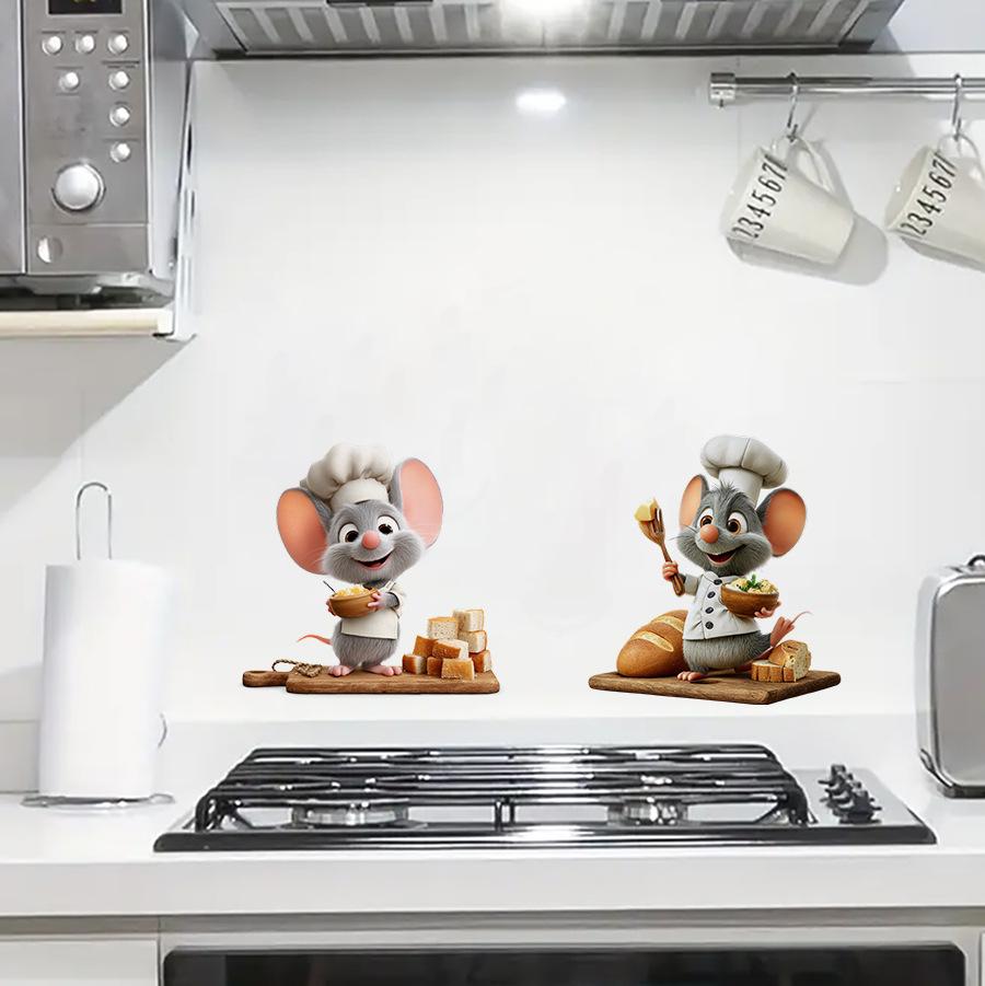 Self-adhesive Funny Chef Mouse Wall Stickers No Glue for Kitchen Dining Room Decor