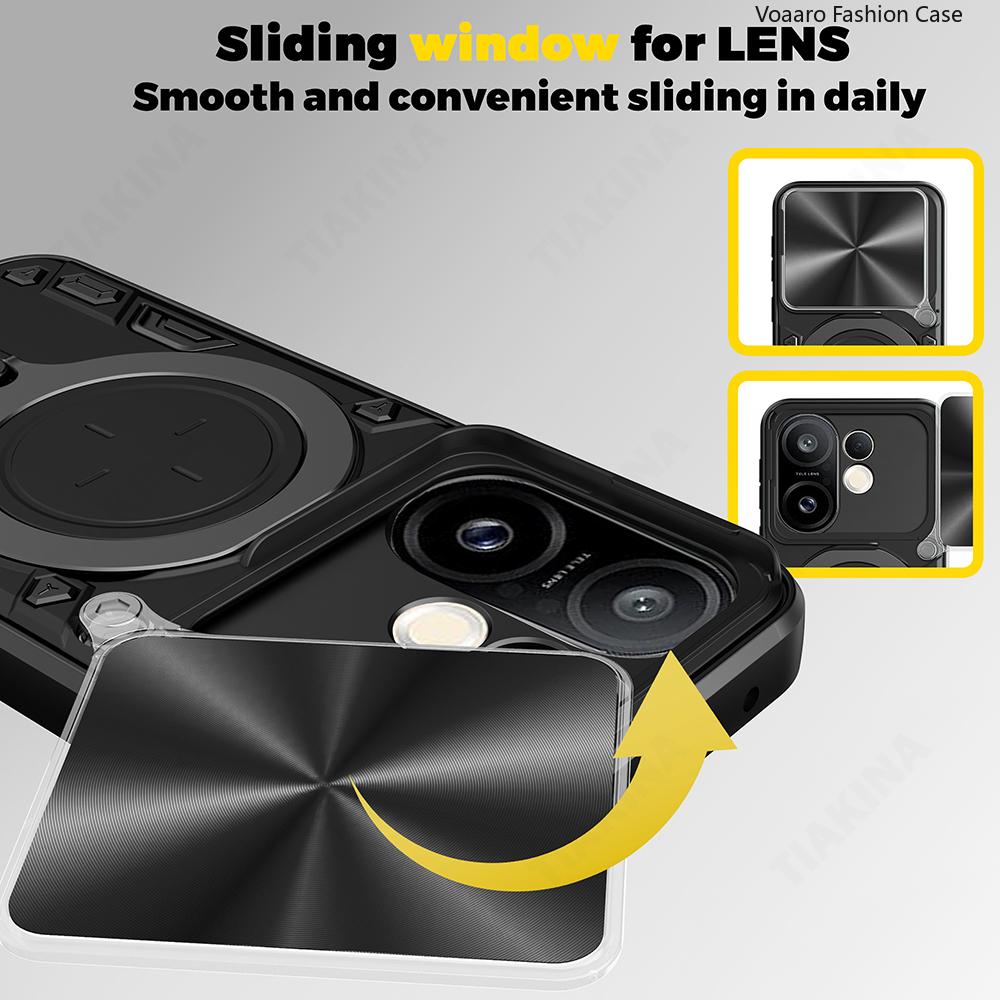 Slide Lens Armor Funda for Vivo X200 FE 5G Case for Vivo S30 Pro Mini 5G Case Magnetic Ring Stand Holder Cover Shockproof Capa