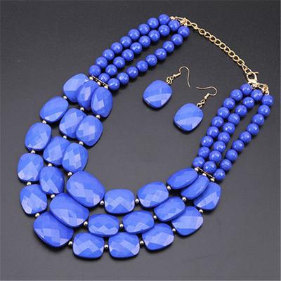 1Set Statement Bib Colorful Necklace Simple Beaded Multilayer Earrings Jewelry Gift Women Chunky Boho