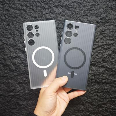 S25ultra Skin Feeling Magnetic Suction Suitable for Samsung S24 Ultra Mobile Phone Case PC Corrugated S23 Hard Shell Simple New