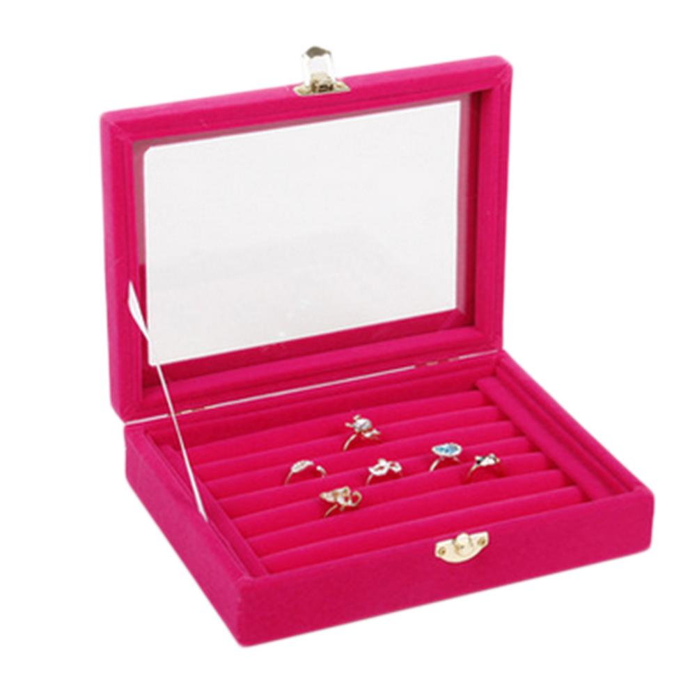 Velvet Wood Ring Pendant Earrings Jewelry Display Organizer Box Tray Holder Earring Storage Case
