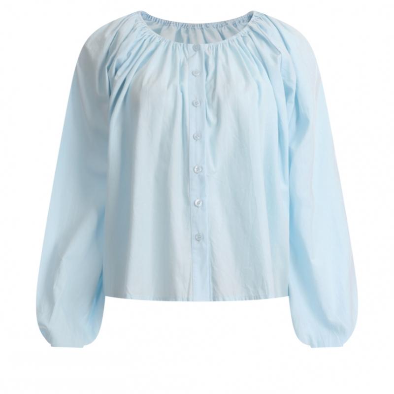 Shop Women Cotton Round Semi Crop Flare Banding Blouse Beige Ean Wbl 1318
