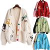 Women's Loose Fit Colorful Button Knit Cardigan Long Sleeve Letter Pattern Casual Coat