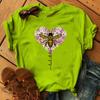 Coton 100% Femme Noël Animal Fleur Manches Courtes Abeille Fleur Imprimé Surdimensionné T-shirt Graphique T-shirts Hauts Harajuku