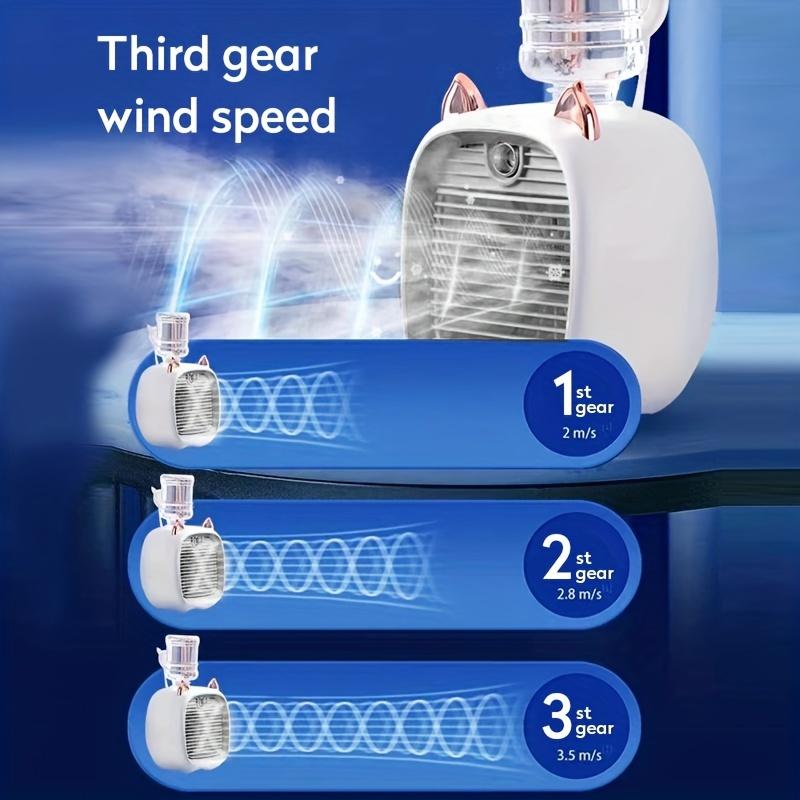 Portable Air Conditioner Fan Electric Fan Desk Misting 1200mAh 3 Gear Air Conditioner Water Cooling Fan USB Type-C Charging Spray Humidifier Fan 