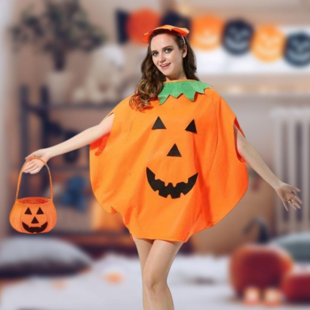 Halloween Costume Pumpkin Clothes Cape Cloak Headband Hat Glasses Decoration