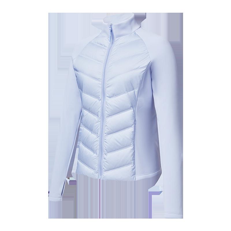 Three-proof sports down jacket women's outdoor running windproof and warm fitness top light and slim stand-up collar ribs jacket