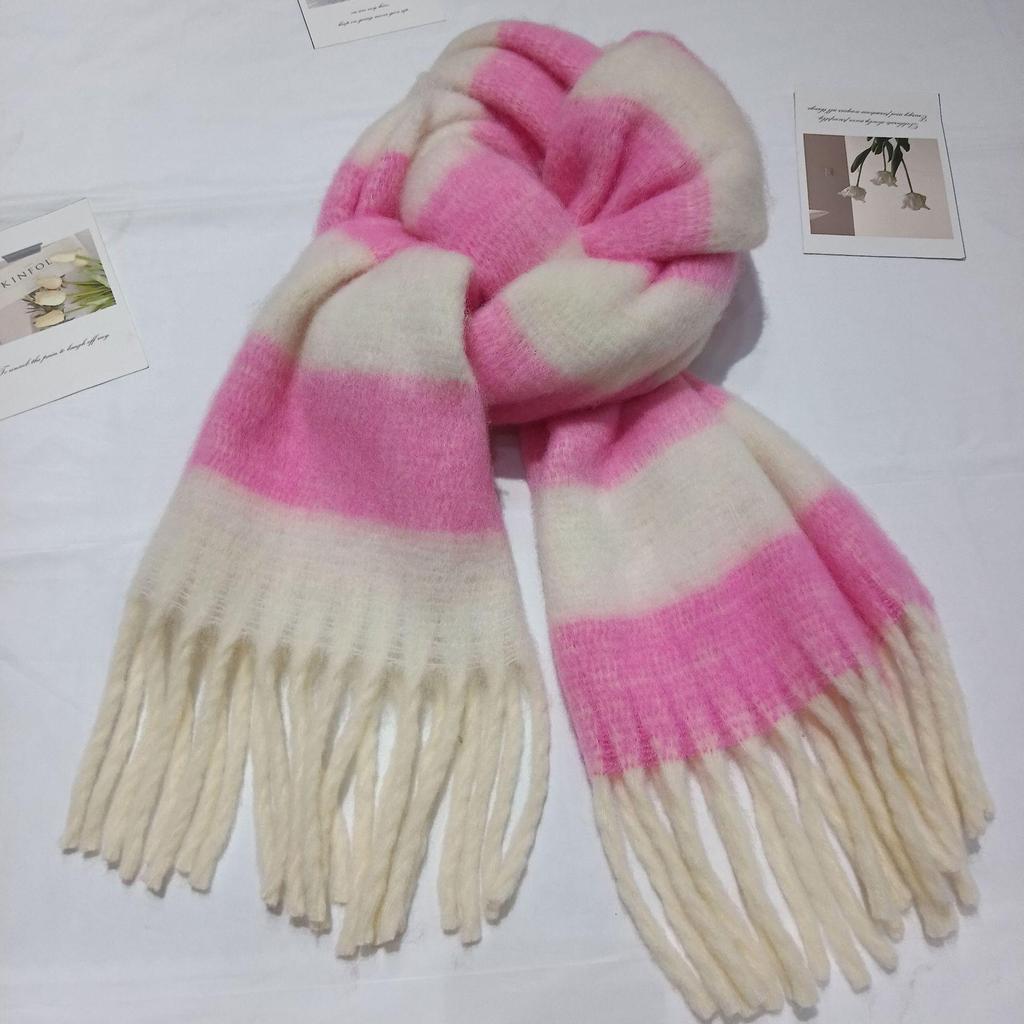 Damen Winter Farbblock Gestreifter Quasten Schal - Warm, Vielseitig, High-End Mode Halswärmer Schal.