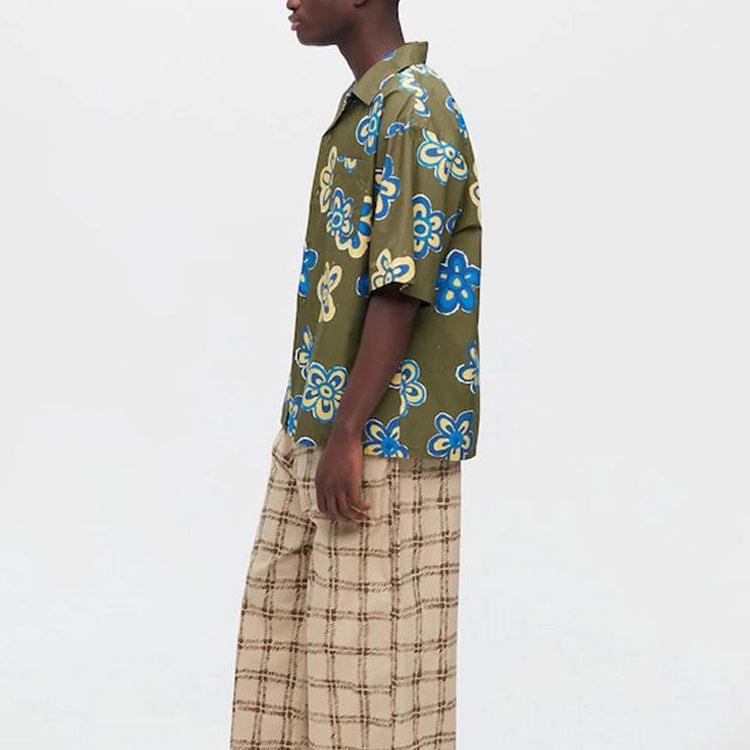 Uniqlo X Marni Collaboration SS22 Floral Print Loose Short Sleeve Shirt Men shirts Dark-Olive 449637-57
