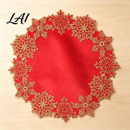 Table Mats for Candlesticks Christmas Embroidered Placemat Red And Gold Snowflake Durable Polyester Placemats Mat Heat Resistant Decorative