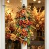 Traditional Christmas Wall Hanging Artificia Fall Teardrop Swag, Autumn Harvest Sunflowers Pumpkins Leaves Berries Door Winter Holiday Home Decor Swag