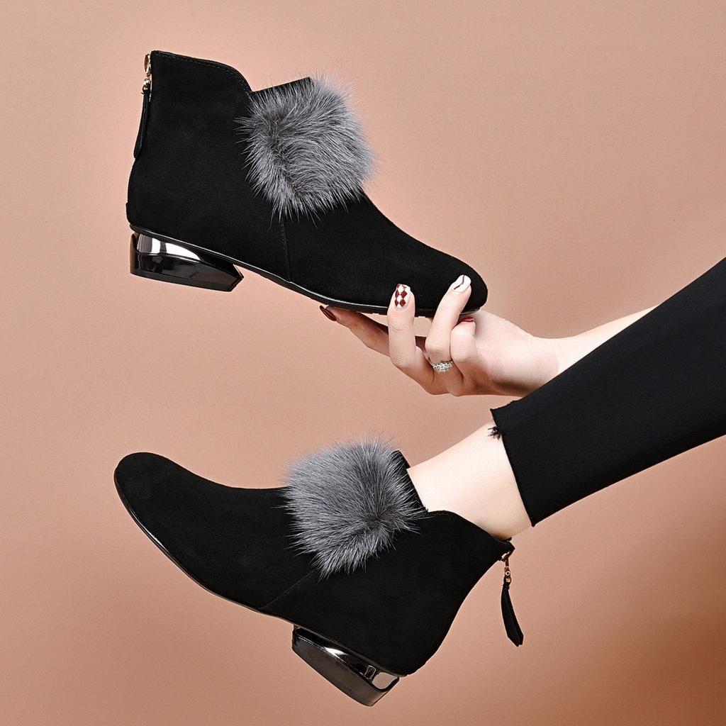Fashion fluffy women's boots autumn and winter new sheepskin mink hair round head high heel fashion boots velvet women's short boots