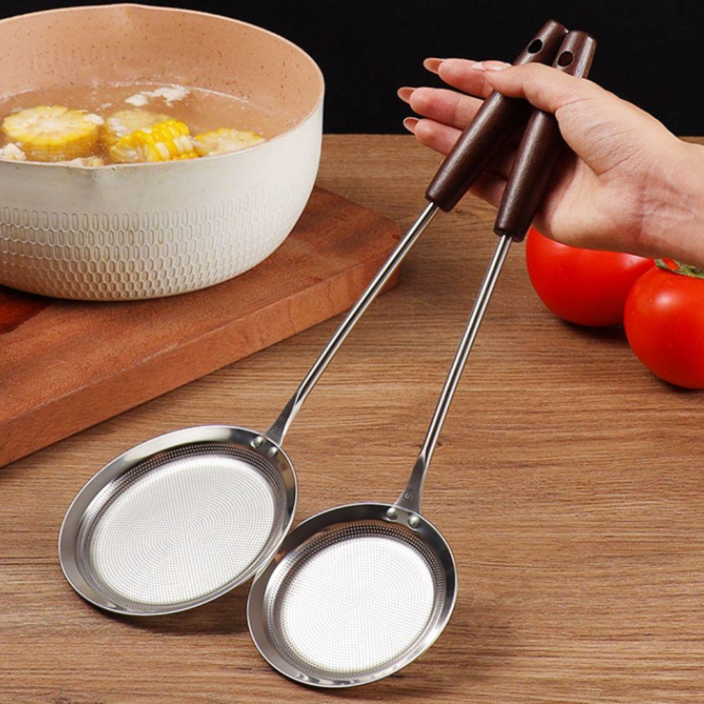 Fine Mesh 304 Stainless Steel Strainer Wooden Handle Dumpling Strainer Skimmer Spoon  Household Use