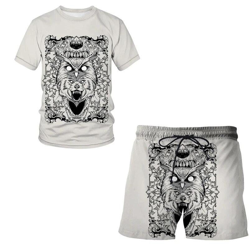 

Men Sets Summer Two tigers Fashion Clothing For Man Casual Sportswear Short Sleeve T Shirt+Shorts 2 Piece Male Tshirt Set