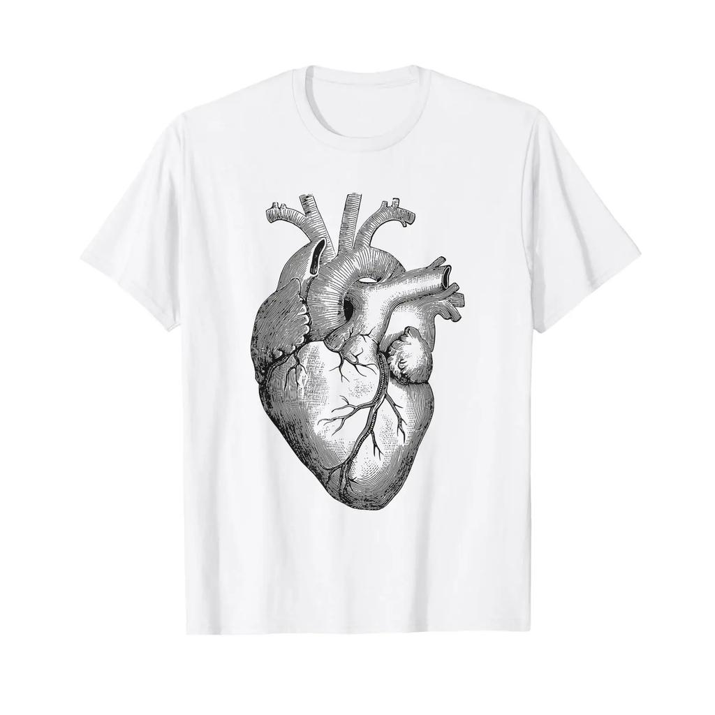 Real Anatomical Huunisex Heart Drawing T Shirt Vintage Versatile Graphic Homme Stylish Stretched Slightly Casual Streetwear