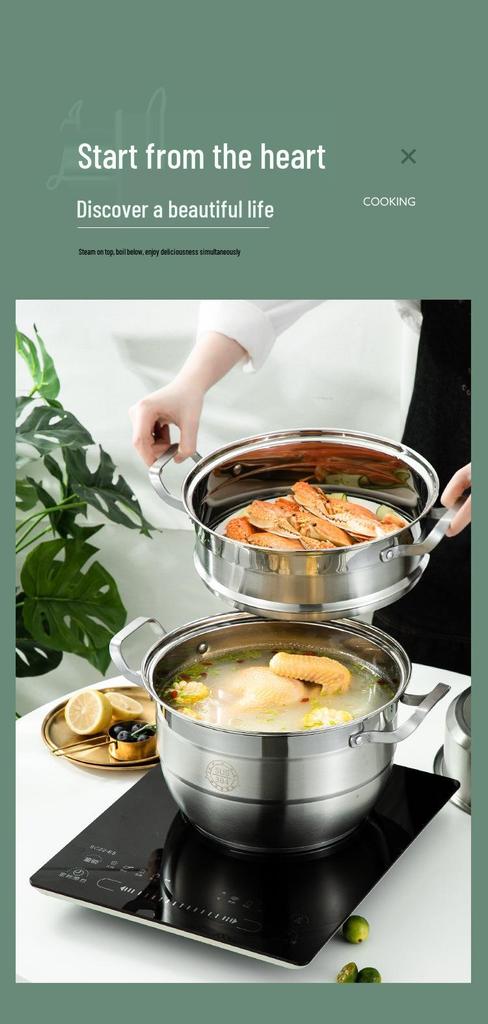 Nerezový parní hrnec s velkou kapacitou: Protiopaření, Vícevrstvý design pro vaření & dušení