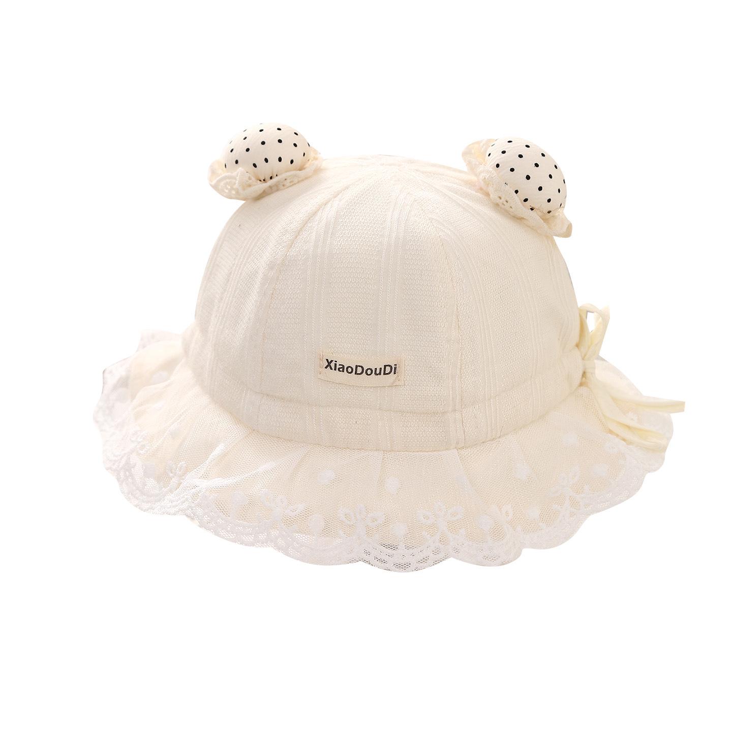 

Baby Girl Lace Sun Hat - Cute, Adorable, Princess-Style Fisherman Hat for Newborns in Spring and Summer. Polka Dot Ear Brim Hat - Pink