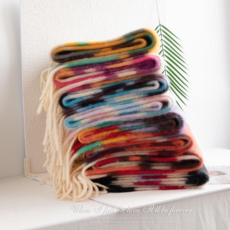 Dopamine Rainbow Plaid Imitation Cashmere Scarf Shawl