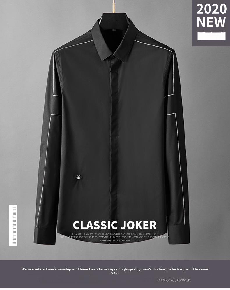 Pánská evropská lehká luxusní vyšívaná nežehlivá košile s dlouhým rukávem