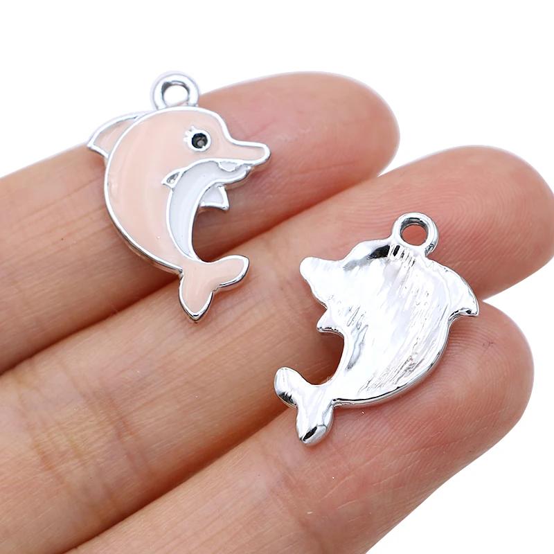 10Pcs Silver Plated Blue Enamel Dolphin Charms Pendant For Jewelry Making Earrings Bracelet Necklace Accessories Diy 23X19Mm