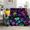 1pc Black Blanket Colorful Mushrooms Printed Flannel Blanket for Home Living Room Bedroom Decoration New Year Christmas Gift