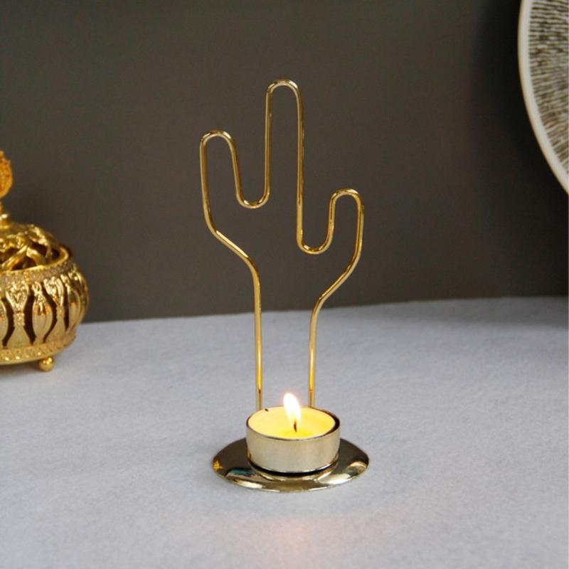 European Cactus Shape Metal Candle Holder Iron Tealights Candle Stand Round Candlesticks Vintage Desktops Decorations