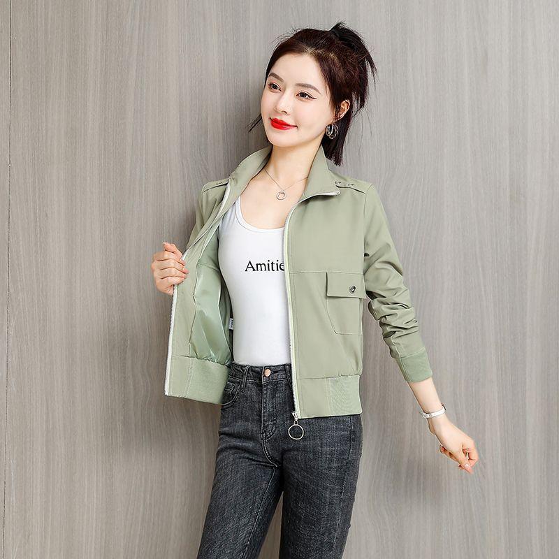 Frühling und Herbst Neue Mode Lässig Damen Gespleißte Stehkragen Reißverschluss Einfarbig Vielseitige Langarmjacken