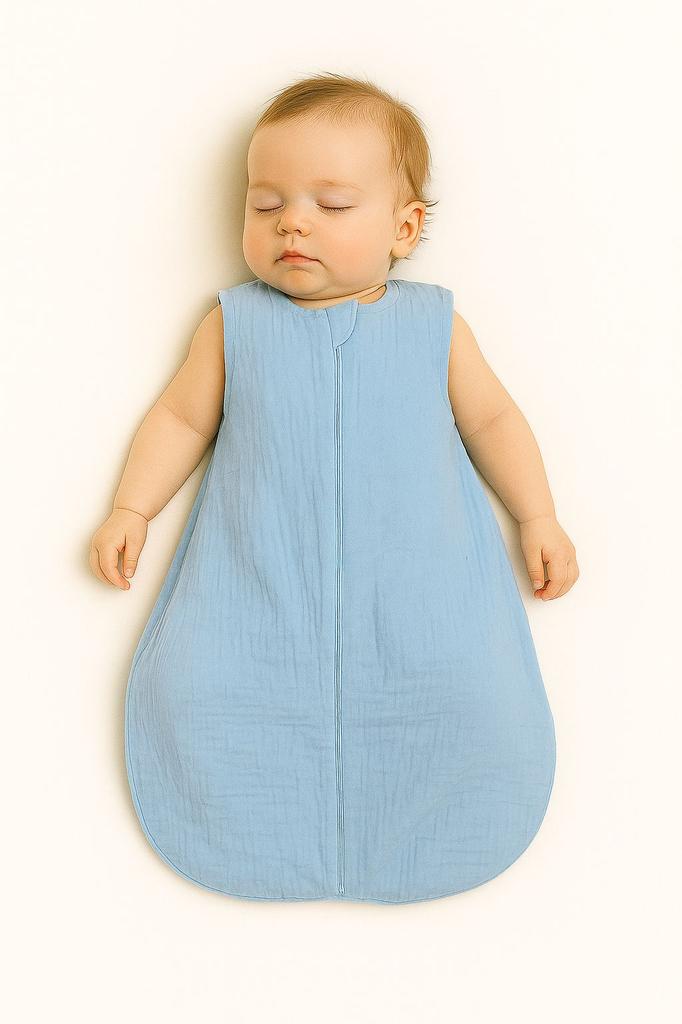 Muslin rounded sleeping bag for children M 6-12 months summer TOG 1.0 - blue