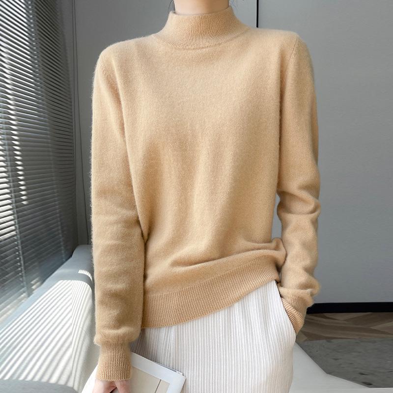 2024 A/W Women's Solid Color Wool Half-High Neck Sweater
