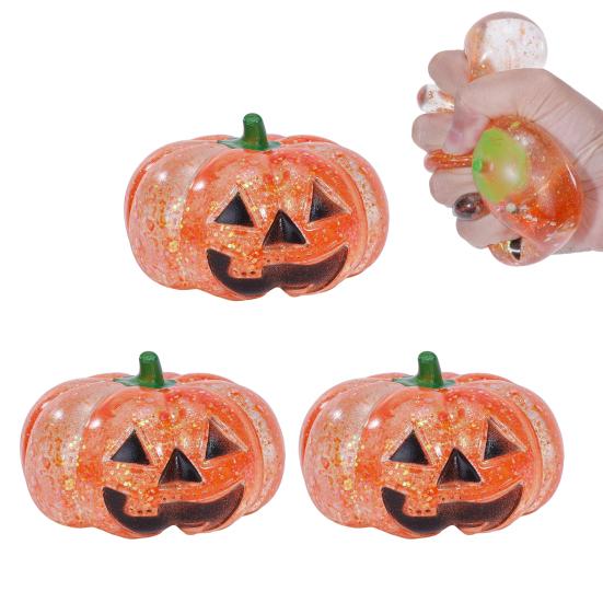 Glitter Stress Ball 1/2/3Pcs Halloween Pumpkin Head Ball Anxiety Relief Spooky Toy Toy Stretchy Orange Sensory Elastic