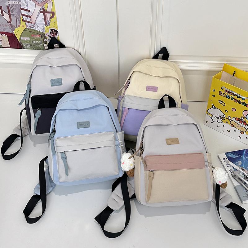 Contrast Color Backpack Junior High School Student Schoolbag Women's Lightweight Backpack