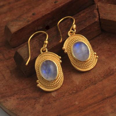 Boucle d'oreille en pierre de lune naturelle plaquée or jaune pour femmes, bijoux fins en argent Sterling 100% 925