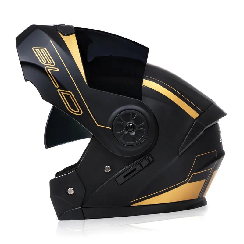 BLD Modular Dual Lens Motorcycle Helmet Safety Downhill Flip Up Helmets Professional Motocross Racing Full Face Casco Moto