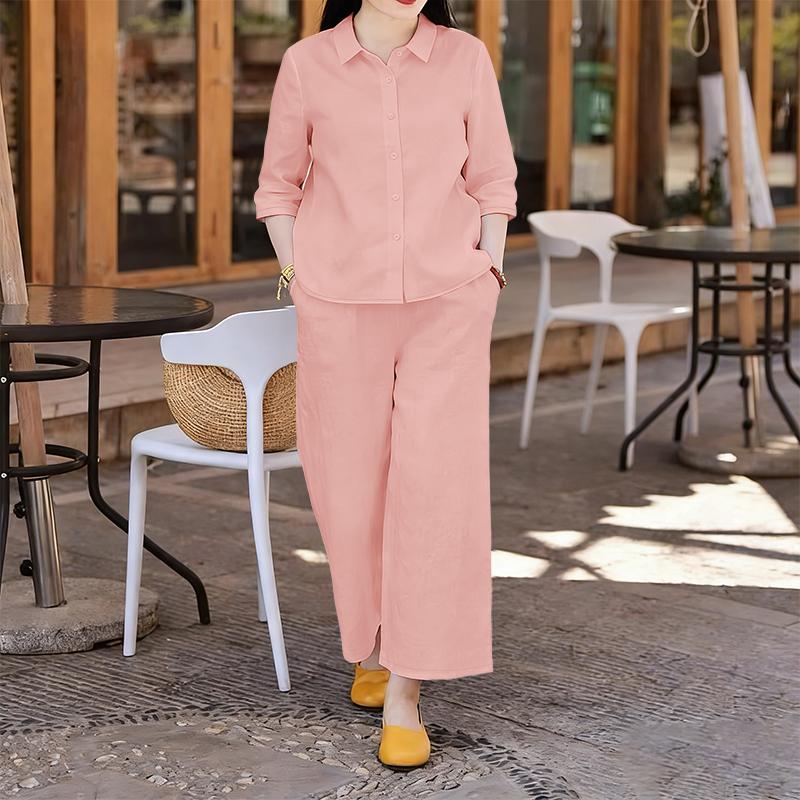 ZANZEA Women 3/4 Sleeve Blouse and Pants Casual Two Piece Suit Set
