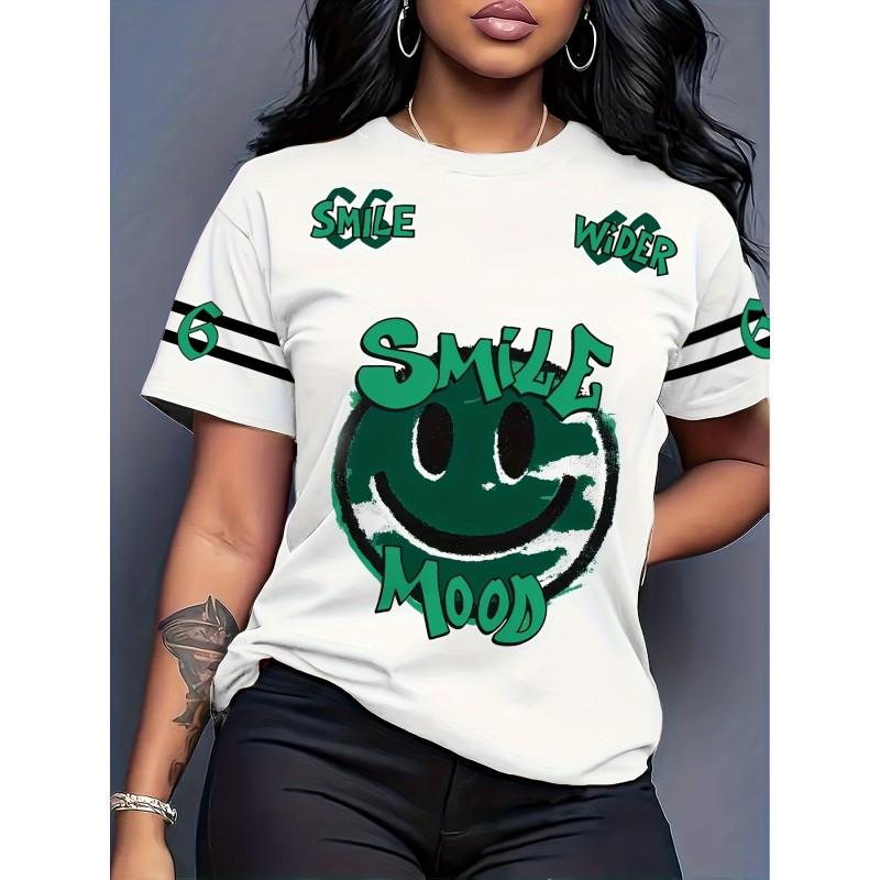 Comfortable Loose Fit Cotton Blend Crew Neck Short Sleeve Tee With 3D Print Design Women 2025
