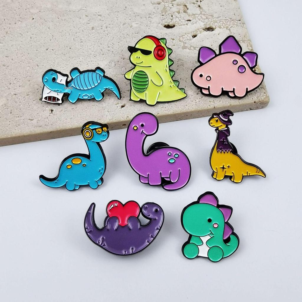 Dinosaurier Cartoon Brosche: Kreativer Legierungs-Anstecker mit Tropföl für Kinderrucksäcke