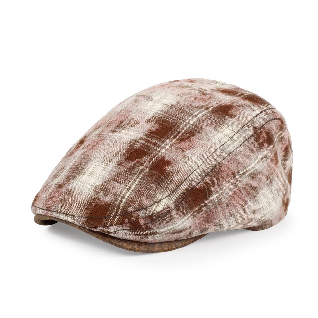 Retro Plaid Star Forward Hat for Women Autumn and Winter British Style Beret Painter's Hat