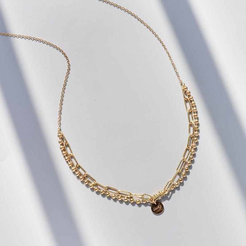 Marka French Niche Acrylic Stacked Necklace Multi-Layer Collarbone Neck Chain Titanium Steel 18K Gold Double-Layer Necklace