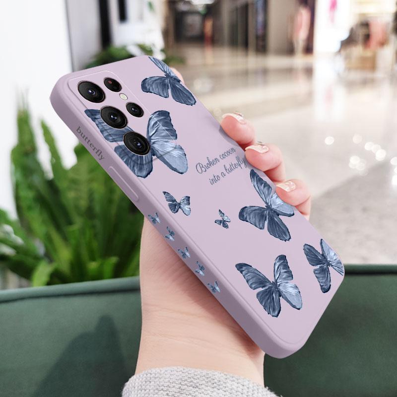 

Red Blue Butterfly Phone Case For Samsung Galaxy S25 S24 S23 S22 S21 S20 Ultra Plus FE S10 S9 S10E Note 20 ultra 10 9 Plus Cover S22 Plus