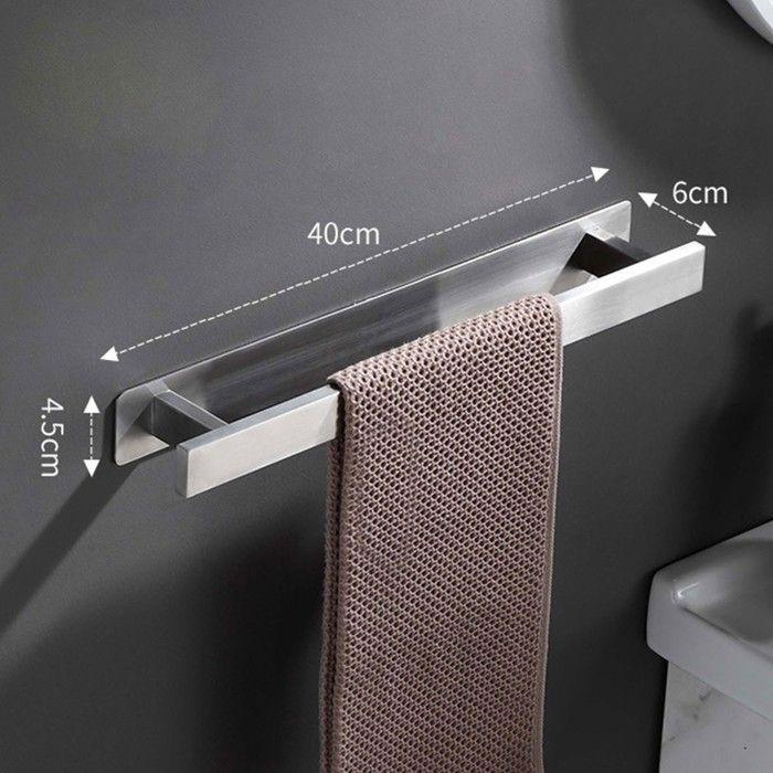 Porte-serviettes sans poinçon, tige de rangement pour serviettes de salle de bain, argent (40 cm)-HLD
